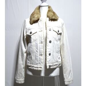 Abercrombie & Fitch Sherpa-lined Denim Jacket with Removable Fur Collar Size XS